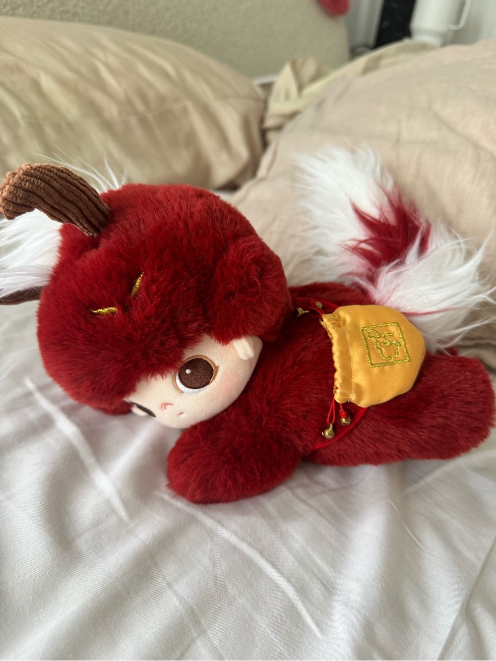Red Plush Fox Doll with Gold Pouch - Brand Unspecified